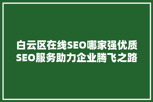 白云区在线SEO哪家强优质SEO服务助力企业腾飞之路