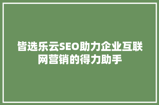 皆选乐云SEO助力企业互联网营销的得力助手
