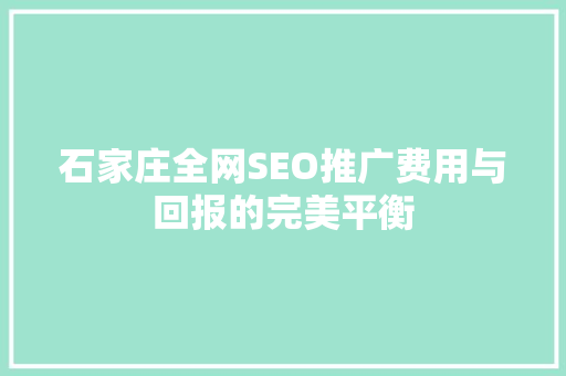 石家庄全网SEO推广费用与回报的完美平衡  第1张