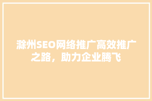 滁州SEO网络推广高效推广之路，助力企业腾飞