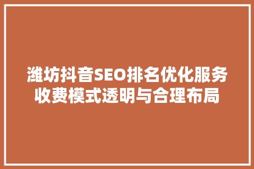潍坊抖音SEO排名优化服务收费模式透明与合理布局