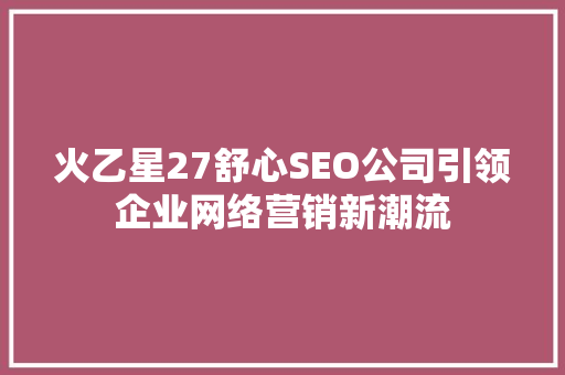 火乙星27舒心SEO公司引领企业网络营销新潮流