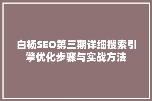 白杨SEO第三期详细搜索引擎优化步骤与实战方法