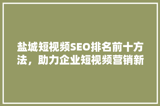 盐城短视频SEO排名前十方法，助力企业短视频营销新篇章