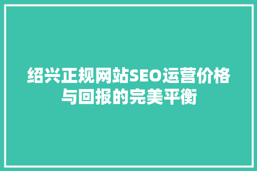 绍兴正规网站SEO运营价格与回报的完美平衡
