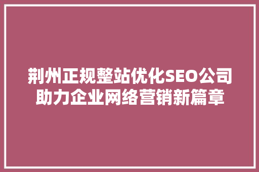 荆州正规整站优化SEO公司助力企业网络营销新篇章