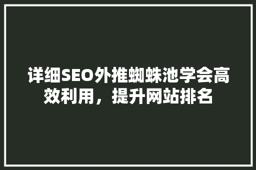 详细SEO外推蜘蛛池学会高效利用，提升网站排名