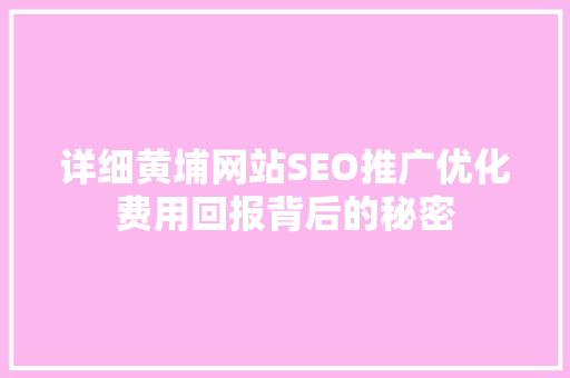 详细黄埔网站SEO推广优化费用回报背后的秘密