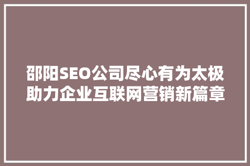 邵阳SEO公司尽心有为太极助力企业互联网营销新篇章