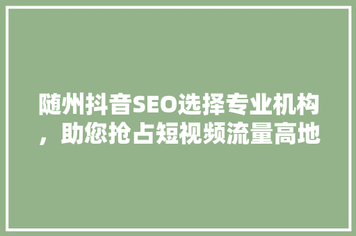 随州抖音SEO选择专业机构，助您抢占短视频流量高地