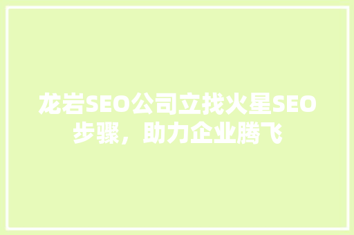 龙岩SEO公司立找火星SEO步骤，助力企业腾飞