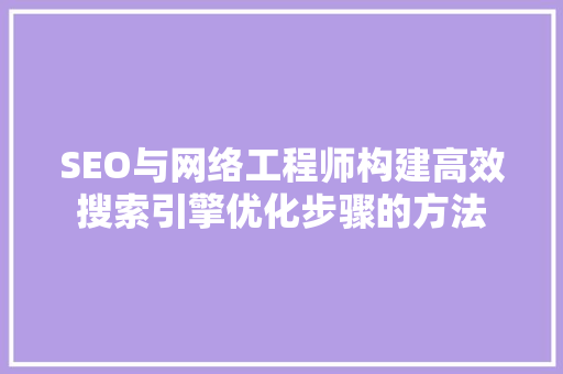 SEO与网络工程师构建高效搜索引擎优化步骤的方法