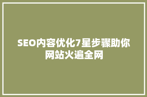 SEO内容优化7星步骤助你网站火遍全网