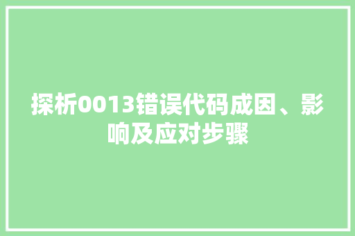 探析0013错误代码成因、影响及应对步骤