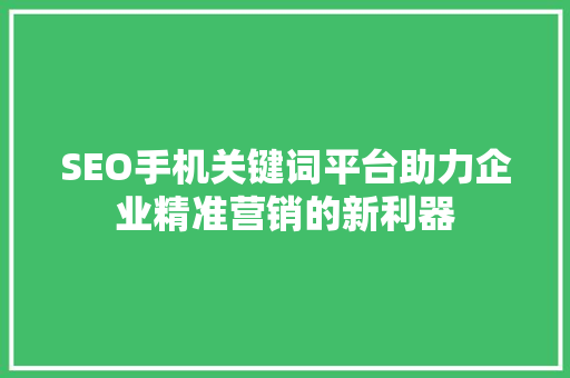 SEO手机关键词平台助力企业精准营销的新利器