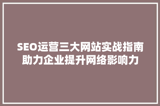 SEO运营三大网站实战指南助力企业提升网络影响力