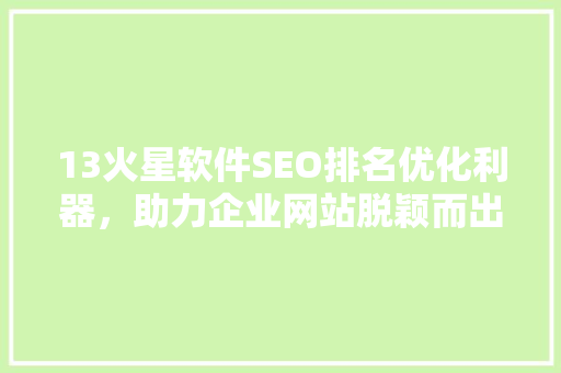 13火星软件SEO排名优化利器，助力企业网站脱颖而出