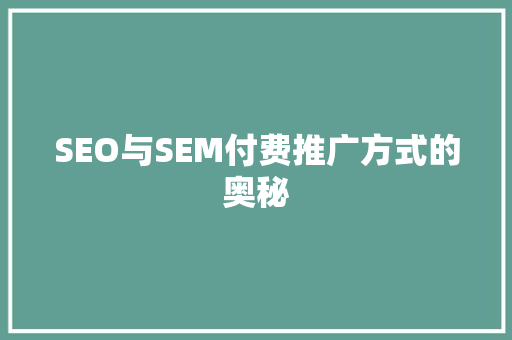 SEO与SEM付费推广方式的奥秘