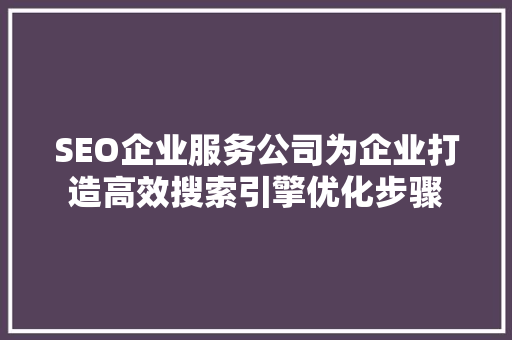 SEO企业服务公司为企业打造高效搜索引擎优化步骤