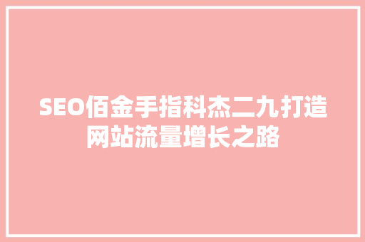 SEO佰金手指科杰二九打造网站流量增长之路