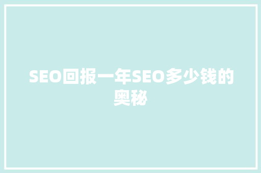 SEO回报一年SEO多少钱的奥秘