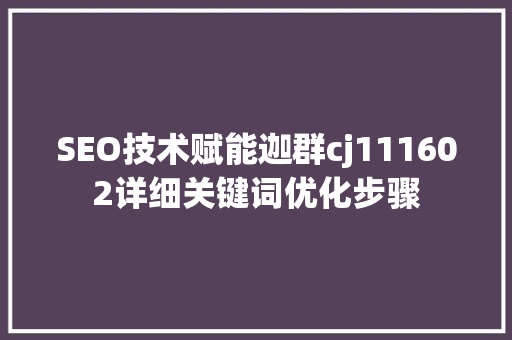 SEO技术赋能迦群cj111602详细关键词优化步骤