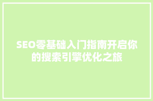 SEO零基础入门指南开启你的搜索引擎优化之旅