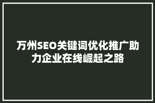 万州SEO关键词优化推广助力企业在线崛起之路