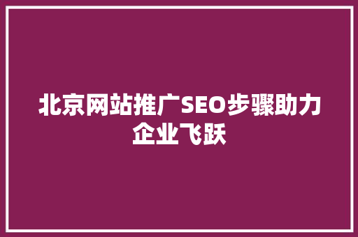 北京网站推广SEO步骤助力企业飞跃