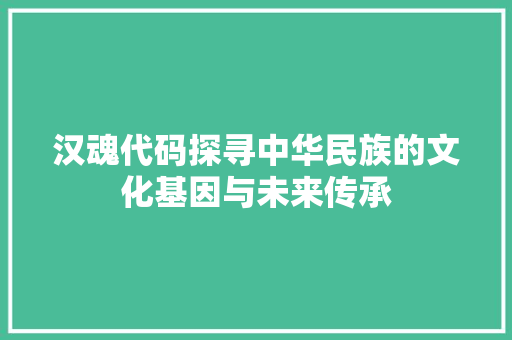 汉魂代码探寻中华民族的文化基因与未来传承