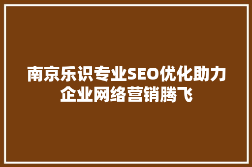 南京乐识专业SEO优化助力企业网络营销腾飞