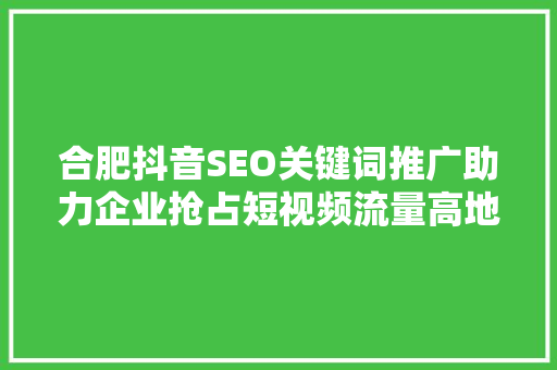 合肥抖音SEO关键词推广助力企业抢占短视频流量高地