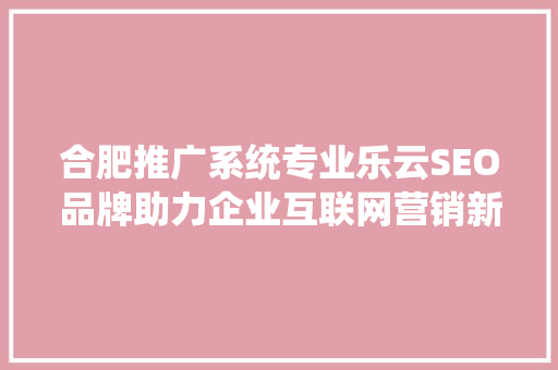 合肥推广系统专业乐云SEO品牌助力企业互联网营销新篇章