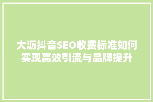 大沥抖音SEO收费标准如何实现高效引流与品牌提升