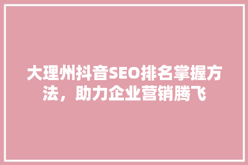 大理州抖音SEO排名掌握方法，助力企业营销腾飞