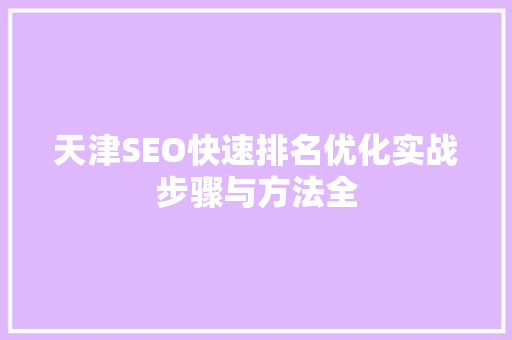 天津SEO快速排名优化实战步骤与方法全