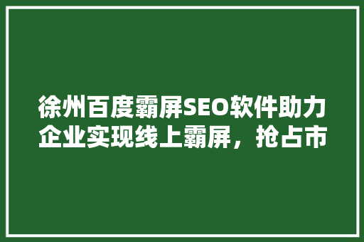 徐州百度霸屏SEO软件助力企业实现线上霸屏，抢占市场先机  第1张