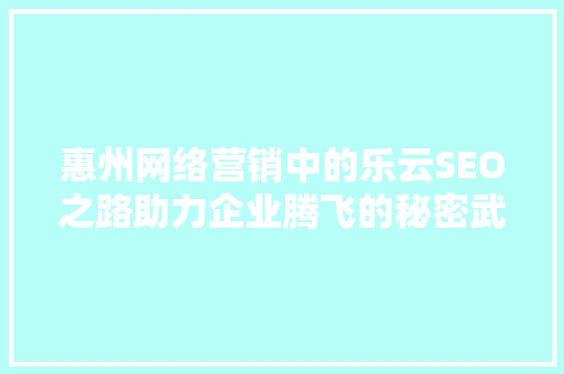 惠州网络营销中的乐云SEO之路助力企业腾飞的秘密武器