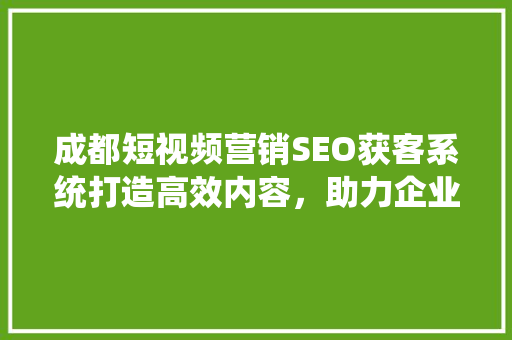 成都短视频营销SEO获客系统打造高效内容，助力企业抢占市场先机