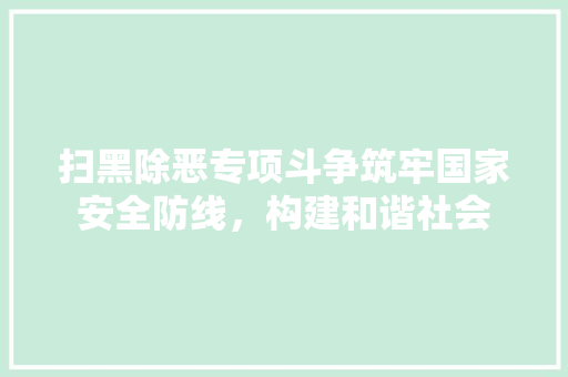 扫黑除恶专项斗争筑牢国家安全防线，构建和谐社会