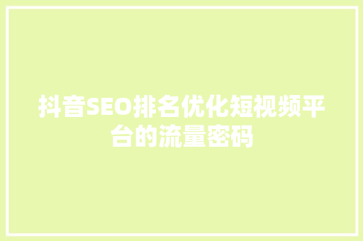 抖音SEO排名优化短视频平台的流量密码