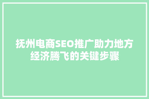 抚州电商SEO推广助力地方经济腾飞的关键步骤