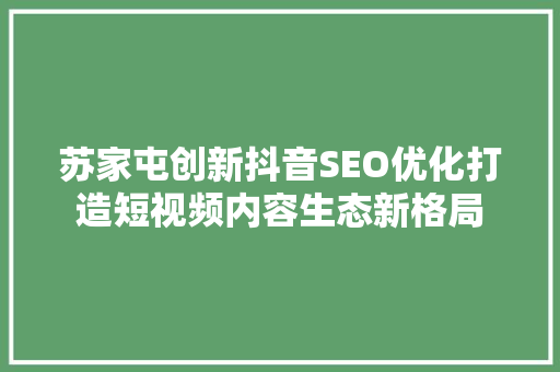 苏家屯创新抖音SEO优化打造短视频内容生态新格局