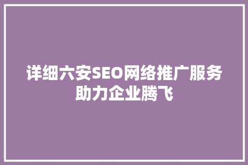 详细六安SEO网络推广服务助力企业腾飞