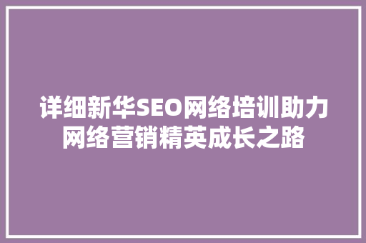 详细新华SEO网络培训助力网络营销精英成长之路