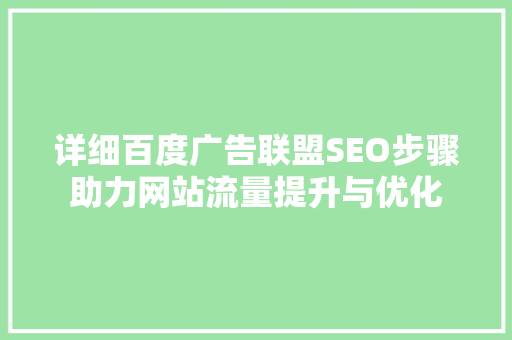 详细百度广告联盟SEO步骤助力网站流量提升与优化
