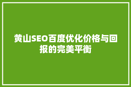 黄山SEO百度优化价格与回报的完美平衡