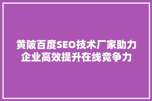 黄陂百度SEO技术厂家助力企业高效提升在线竞争力