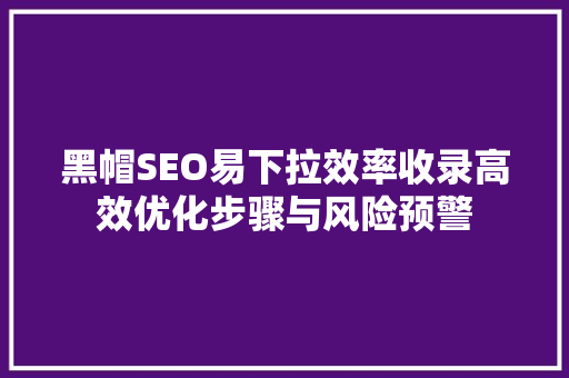 黑帽SEO易下拉效率收录高效优化步骤与风险预警
