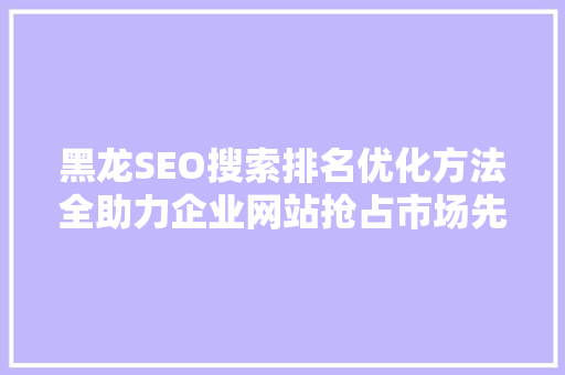 黑龙SEO搜索排名优化方法全助力企业网站抢占市场先机